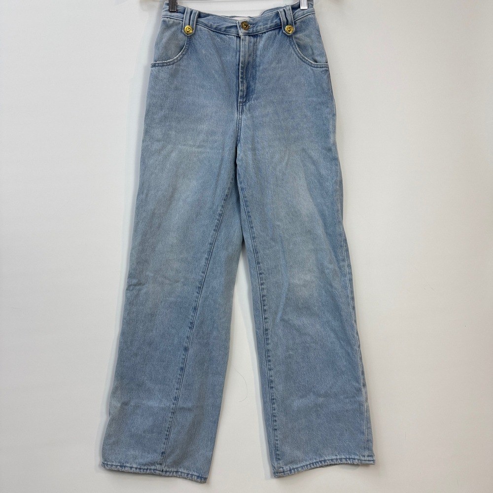 Hayley Menzies Wide Leg Jeans Womens 27 Light Wash Blue‎ Leopard Button Italy